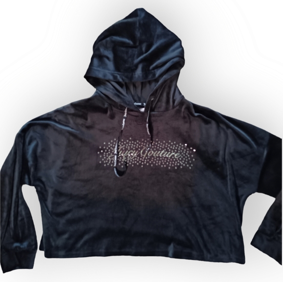 Juicy Couture Black velvet Cropped Hoodie pullover large - Picture 3 of 9